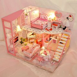 DIY Miniature Doll House Large Castle Kit Wooden DollHouse with Furniture LED Light Children's Birthday Valentine's Day Gift