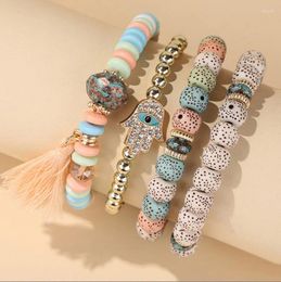 Charm Bracelets Ethnic Style (4pcs /set ) Resin Stone Beaded Sets For Women Tassel Charming Beach Beads Bracelet Femme