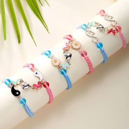 Charm Bracelets Romantic Heart Magnetic Daisy Flower Couple Handwoven Sweet Colour Pink Blue Rope Infinity Bracelet Lovers Jewellery