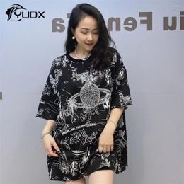 Women's Blouses YUDX 2024 Summer Short Sleeve Chiffon Shirts All-match Loose Pullover Top Oversize Printing Drilling Causal