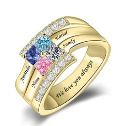 S925 Silver European Personalized Birthday Stone ring engraved name 12 birthstone jewelry birthday gift
