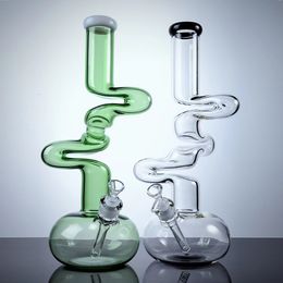 16 Inch Unique Design Glass Beaker Bongs 7mm Thickness Ziggy Zong Hookahs Heady glass Water Pipes Green Clear Dab Rigs With Diffused Downstem Bowl LXMD20103