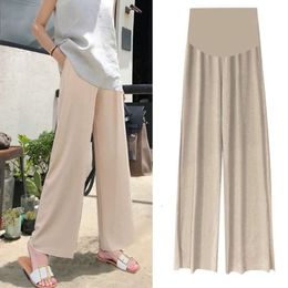 Summer Ice Silk Wide Leg Pants Thin Wear Loose Pleated Pregnant Women Nine Points L2405