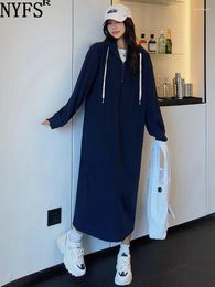 Casual Dresses NYFS 2024 Autumn Korea Woman Dress Vestidos Robe Elbise Loose Plus Szie Solid Long Sleeve Hooded