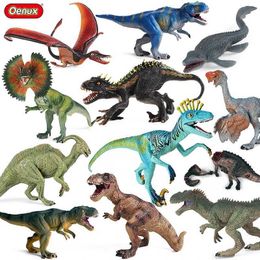 Novelty Games Oenux Jurassic Dinosaur World Eoraptor Dilophosauridae Mosasaurus Velociraptor T-Rex Animasl Model Action Figures Kid Toy Gift Y240521