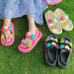 Casual Shoes Cute Double Band Love Design Thick Sole Women Slippers 2024 Slides Bathroom Outdoor Beach Indoor Sandals Summer Couple