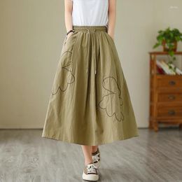 Skirts Korea Japanese Style Embroidery Floral High Waist Loose Summer Casual Street Fashion Women A-line Lady Work