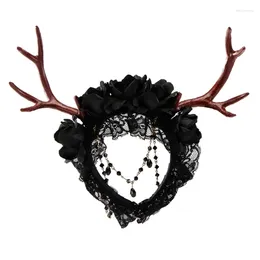 Hair Clips Witch Horn Dark Lace Headwear Party Sexy Headbands Devil Animation Hoop For Live Show Role Play