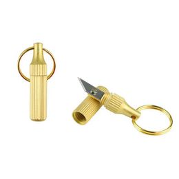 Keychains Lanyards Detachable Quick Knife Keychain Mini Brass Pendant Small Knife Open Box Portable Capsule Knife Q240521