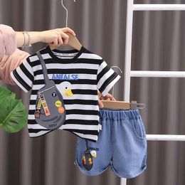 Clothing Sets Kids Summer Set 2024 Baby Boy Clothes 2 To 3 Years Fashion Cartoon Striped O-neck Short Sleeve T-shirts And Shorts Boys