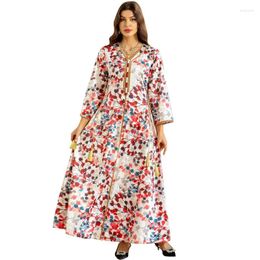 Ethnic Clothing Clothes For Muslim Women Summer Fashion Long Sleeve V-neck Print Maxi Dress Kaftan Abaya Dubai
