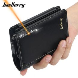 Men Wallets Name Engraving High Quality Zipper Short Desigh Card Holder Male Purse Vintage Coin Holder Men Wallets 240521