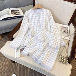 Work Dresses Knitted 2 Piece Dress Set Women 2024 Autumn Casual Long Sleeve Korean Style Sweater Suit Office Lady Elegant Y2k Chic Sets