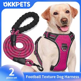 OKKPETS Pet Dog Harness Set K9 Training Breathable Reflective No Pull Vest Harness Leash Football Texture Dogs Cats Accessoires 240518