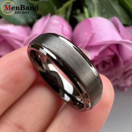 MenBand 6MM 8MM With Chamfer Step And Brushed Finish Men Women Gunmetal Color Tungsten Carbide Wedding Ring Comfort Fit