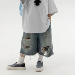 Trousers Boys Personality All Match Cool Shorts 2024 Summer Korean Style Children Clothing Fashion Casual Loose Denim