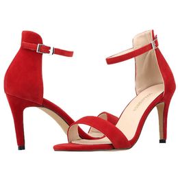 Dress Shoes New Women Sandals Sexy Pumps 9cm Mid Thin Heel Summer Open Toe Strap High Heels Ladies Stilettos Party Red Wedding Shoes H240521