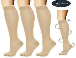 Palicy 3 Pairs Compression Knee High Socks 2030mm Hg Graduated Mens Womens S M L XL Foot Leg Support Stocking Sport Stockings C1613768