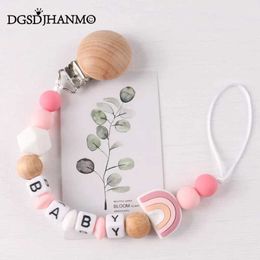 Pacifier Holders Clips# Customised name pacifier bracket chain handcrafted beech wood clip silicone teeth baby teeth toy newborn chewing gift d240521