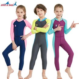 Childrens UPF50diving swimsuit 1mm long sleeved back zipper surfing jumpsuit childrens swimming Rashguard boys and girls diving kayak scuba set 240509