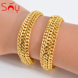 Sunny Jewelry Copper Link Chain Bracelets for Unisex 18K Gold Plated Wristband Miami Curb Punk Classic Hand Chain Jewellery Gift 240507