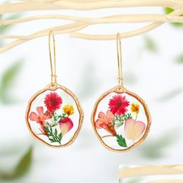 Dangle & Chandelier Retro Transparent Resin Natural Dried Flowers Earrings Diy Drip Glue Eternal Flower Hoop Drop Delivery J Dhgarden Dhxie