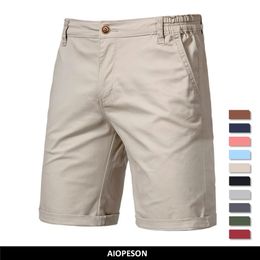 Summer 100% Cotton Solid Shorts Men High Quality Casual Business Social Elastic Waist 10 Colours Beach 240520