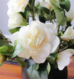 High Quality Artificial Flower White Gardenia Fake Silk Single Real Touch Flowers for Wedding el Home Party Decorative Bride Flowe5835751