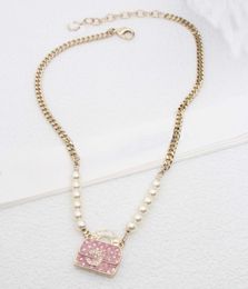 2024 Luxury quality charm pendant necklace padlock designer have stamp box with white nature shell beads pink white enamel PS3680B