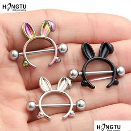 Nipple Rings Hongtu 1 Pair Rabbit Ring Piercing Jewellery Punk 3 Colour 316L Stainless Steel Er Body For Gift Drop Delivery Dhwdq