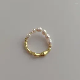 Cluster Rings Minar Chic Real Freshwater Pearl Beaded For Women Gold Plated Brass Irregular Elastic Charm Finger Ring Bridal Jewelry