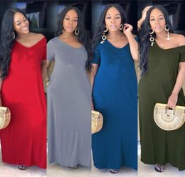 Plus size 3XL 4XL Summer Women designer Maxi Dresses Cotton Short Sleeve V neck Long dress Casual beach wear Long Style Loose full8634962