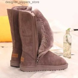 Boots Womens suede leather warm snow boots 2024 winter designer fluffy and cold resistant zippered boots platform shoes Zapatos De Mujer Q240521