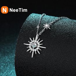 NeeTim D Colour Gemstone Pendant Necklace 925 Sterling Sliver Necklaces Luxury Jewellery for Women Pass Diamond Tester 240515