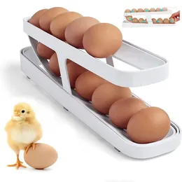 Storage Bottles 2-Tier Automatic Rolling Egg Dispenser For In Refrigerator Roll-Down Organiser Tray Kitchen Holder