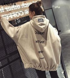 Women Letter Print Hoodie Fashion Thick Sweatshirts Long Sleeve Loose Streetwear Female Hooded Jumper Hooded Pullover Casual Tops3858219