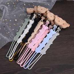 Pacifier Holders Clips# Cartoon animal wooden baby pacifier clip silicone dental forceps baby dummy anti drip chain oral care chewing toy d240521