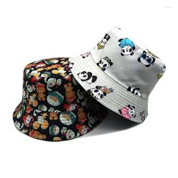 Berets 2024 Four Seasons Polyester Cartoon Panda Print Bucket Hat Fisherman Outdoor Travel Sun Cap For Men And Women 281