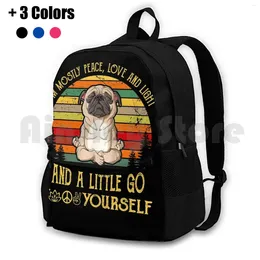 Backpack I'M Mostly Peace Love And Light Retro Vintage Outdoor Hiking Waterproof Camping Travel Pug Pugs Pet Animal Dog