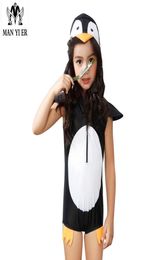Children swimwear Baby penguin swimming suit 2018 New girls Cute Zipper black pink High waist one piece swimsuit4586482