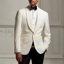 Mens ivory 2piece suit round collar jacket black trousers fashionable and elegant style wedding cocktail party dress 240508