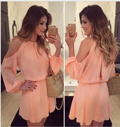 Mulheres de verão CHIFFON Strapless Dress Strap Sexy Longsleeeved Casual Solid Color1321493