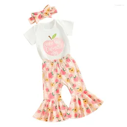 Clothing Sets Born Baby Girl Outfits Peach Short Sleeve Romper T-Shirt Tops Bell Bottom Pants Set Summer Clothes