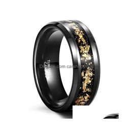 Band Rings 8Mm Tungsten Carbide Steel Ring Black Inlaid Gold Colour Foil Wedding For Men And Women Jewellery Wholesale 231218 Drop Deliv Dhsln