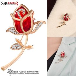 Brooches Crystal Love Rose Bride For Women Accessories Glass Red Flower Rhinestone Brooch Pins Men Badge Fashion Friendship Gift