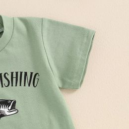 Clothing Sets Toddler Baby Boy Fishing Outfit Daddy S Buddy Short Sleeve T-Shirt Fish Print Elastic Shorts Summer Set