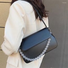 Shoulder Bags Beading Decoration Female PU Leather Vintage Clamshell Pure Color Armpit Bag Women's Luxury Shopping Handbags Sac