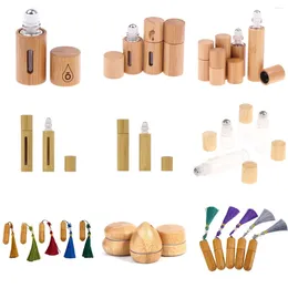 Storage Bottles 1pcs Bamboo Roll On Bottle 1-10ml Wood Roller Essential Oil Lip Gloss Refillable Tube Empty Wood/Glass Car Parfume