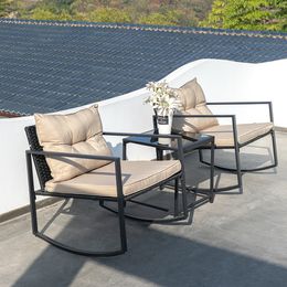 3-piece terrace outdoor furniture dialogue set with porch chairs and glass coffee table