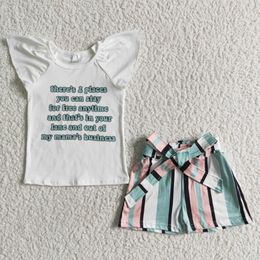 Summer Flutter Sleeve T-shirts Casual New Arrival Infant Best Selling Sibling Clothes Baby Girls Striped Print Kids Clothing